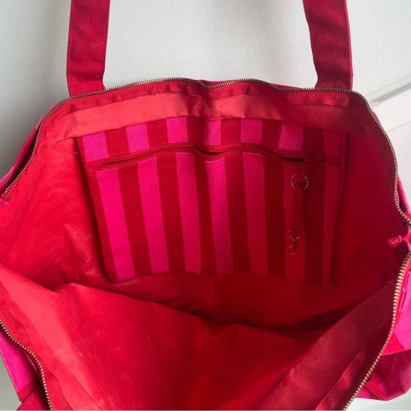 Oversized Victoria’s Secret Logo Canvas Tote weekend travel bag pink sripes - Picture 9 of 9